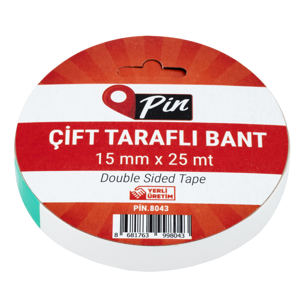 PİN ÇİFT TARAFLI BANT ASKILI 25 M x 15 MM