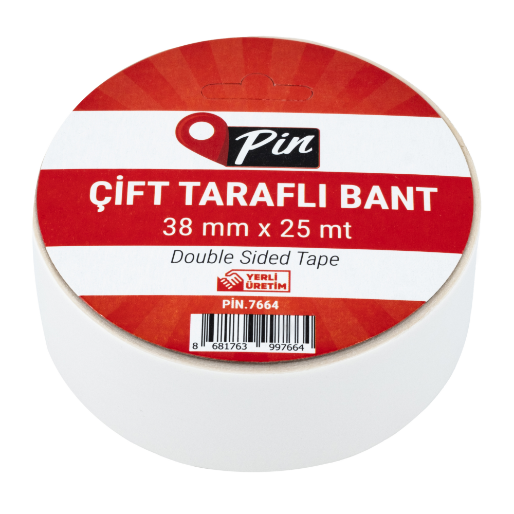 PİN ÇİFT TARAFLI BANT ASKILI 25 M x 38 MM