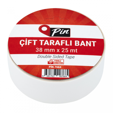 PİN ÇİFT TARAFLI BANT ASKILI 25 M x 38 MM