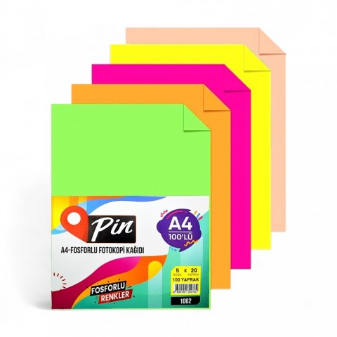 PİN FOTOKOPİ KAĞIDI A4 FOSFORLU 5 RENK 100 LÜ
